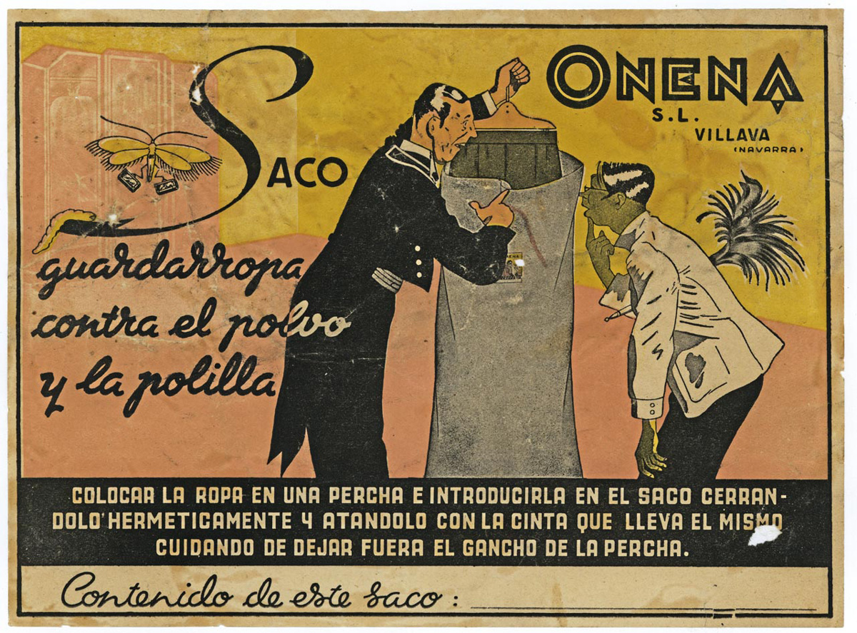 Etiqueta saco guardarropa contra el polvo y la polilla. ONENA, S.L. (1920)